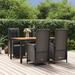 vidaXL 3 Piece Patio Dining Set with Cushions Black Poly Rattan - 22.4" x 24.6" x 42.9"