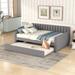 Full Size Upholstered Daybed with Trundle, Velvet Sofa Bed Frame with Backrest and Wood Slat Support, No Box Spring Needed, Grey