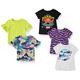 Amazon Essentials Mädchen Kurzärmlige T-Shirt-Oberteile (zuvor Spotted Zebra), 5er-Pack, Mehrfarbig/Alien Aufdruck/Sterne/Textaufdruck/Wellen, 4 Jahre