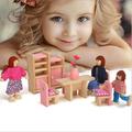 HLONK Wooden Wonders Eat-in Dining Room Set Pink Dollhouse Furniture for Doll Family with 7 Pcs Family Wooden Dolls for Pretend Play Perfect for Play Houses