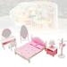 1Set 1:12 Dollhouse Miniature Pink Bedroom Dresser Bedside Table Bed Mirror Model Toy Play House Simulation Furniture Ornaments