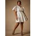 Plus Size Women's Bridal by ELOQUII Exaggerated Sleeve Button Dress in True White (Size 16)