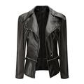 Lovskoo Women Faux Leather Jacket Moto Biker Coat Cool Long Sleeve Zipper Fitted Fall Short Jacket Asymmetrical Motorcycle Jacket Standard Outerwear Short Coat Black