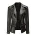 Lovskoo 2024 Women Faux Leather Jacket Moto Biker Coat Cool Long Sleeve Zipper Fitted Fall Short Jacket Asymmetrical Motorcycle Jacket Standard Outerwear Short Coat Black