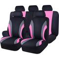 9PCS Universal Fit Car Seat Cover -100% Breathable with 5mm Composite Sponge Inside Airbag Compatible 3zipper Bench(Full Set Black and Pink)