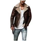 Qufokar Men Suit Double Breasted Bets Jacket Men s Personality Jacket European And American Street Retro Tops Plus Velvet Solid Motorcycle Washed Leather Jacket