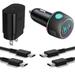 Super Fast Charger Type C Kit for Kyocera DuraXE Epic - 25W PD Wall Charger & 60W PD Dual Port USB C Car Charger Set with 2x Cables - Black