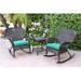 Jeco W00215-2-RCES032 Windsor Espresso Wicker Rocker Chair & End Table Set with Turquoise Chair Cushion