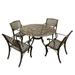 Oakland Living 2666-1016-4-BZ 48 in. Ornate Traditional & Modern Contemporary Outdoor Mesh Lattice Aluminum Round Dining Set with Four Chairs Bronze