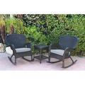 W00214-2-RCES033 Windsor Black Wicker Rocker Chair & End Table Set with Steel Blue Chair Cushion