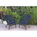 Jeco W00214-C-2-FS011 Windsor Black Resin Wicker Chair with Blue Cushion - Set of 2