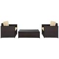 Crosley Palm Harbor 3-Piece Outdoor Wicker Conversation Set with Sand Cushions - Brown