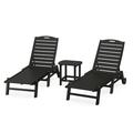 POLYWOOD Nautical 3-Piece Chaise Lounge with Wheels Set with South Beach 18 Side Table in Black