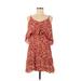 Blu Moon Casual Dress - A-Line V Neck Sleeveless: Orange Floral Dresses - Women's Size Medium