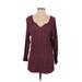 Eddie Bauer Casual Dress - Shift V-Neck Long sleeves: Burgundy Dresses - Women's Size Medium