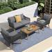 George Oliver Zaniyah Solid Wood 4 - Person Seating Group w/ Cushions Wood/Natural Hardwoods in Gray | Outdoor Furniture | Wayfair