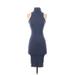 Charlotte Russe Casual Dress - Bodycon Turtleneck Sleeveless: Blue Print Dresses - Women's Size X-Small