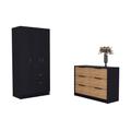 Crete 2 Piece Bedroom Set, Armoire + Drawer Dresser, Black / Pine - FM Furniture CBED48