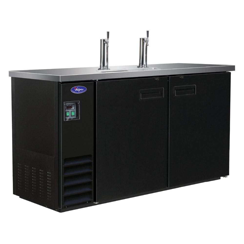 Valpro VPBD3-2 61" Kegerator Commercial Beer Dispenser w/ 2 Keg Capacity - 2 Columns, Black, 115v, Double Faucet, 1 Tap Each