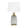 Elegant Designs 25in. Traditional Farmhouse Pleated Ceramic Endtable Bedside Table Desk Lamp with Metal Accents and White Fabric Shade Gray