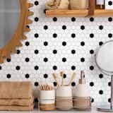 Merola Tile Madison Hex Matte 11-7/8 in. x 10-1/4 in. x 6mm Cool White with Black Dot Porcelain Mosaic Tile