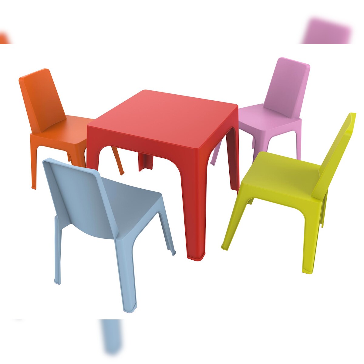 Resol garbar JULIETA Kinderstuhl-Tisch Indoor, Outdoor Set 4+1 Himmelblau/Rosa/Rot/Orange/Limettengrün Image