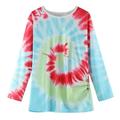 Kids Girls Casual Tunic Tops Knot Front Button Tie Dyed Long Sleeve Casual Loose Blouse T Shirt Tee Girls Long Sleeve Shirt Warm Girls Long Sleeve Shirts