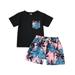 Rovga Summer Toddler Boys Outfits Short Sleeve Floral Prints T Shirt Pullover Tops Shorts Kids Outfits