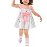 Herrnalise Toddler Baby Girl Summer Dress Sleeveless Ruffle Straps A Line Halter Floral Print Pullover bowknot Beach Dress One Piece Outfits Pleated Short Dresses(1-4Y)Pink