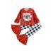 IZhansean Toddler Baby Girls Christmas Clothes Cartoon Long Sleeve Crew Neck Tops + Elastic Waist Plaid Flare Pants Set Red 3-4 Years