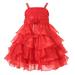 Richie House Little Girls Red Rosette Flower Adorned Extravagant Dress 3/4