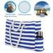 Large Beach Bag Canvas Striped Tote Bag Durable Tote Shoulder Bag with Waterproof Phone Case Bottle Opener and Key Holder