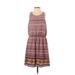 Xhilaration Casual Dress Scoop Neck Sleeveless: Burgundy Aztec or Tribal Print Dresses - Women's Size Small