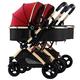 Foldable Twins Strollers Detachable Baby Carriage Side by Side Double Baby Stroller,Easy Fold,Reclining Seats,High Landscape Buggy for Infant (Color : Red)