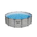 Bestway Steel Pro MAX Frame Pool Komplett-Set mit Filterpumpe Ø 427 x 122 cm, Steinwand-Optik (Cremegrau), rund