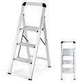 TANGZON Folding 2/3 Step Ladder, Aluminum Step Stool with Widen Anti-Slip Pedals, 150KG Portable Tread Stepladder for Household Office Garage Shop (62 x 44 x 109cm, 3 Step with Handrail)