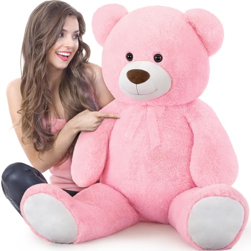 MorisMos Giant Pink Teddy Bear for Her Girlfriend, 130cm Kawaii Large Bear Stuffed Animal Plush Toy Cuddly Soft Big, Cute Valentines Day Presents for Girls Kids Women Birthday Party Decorations