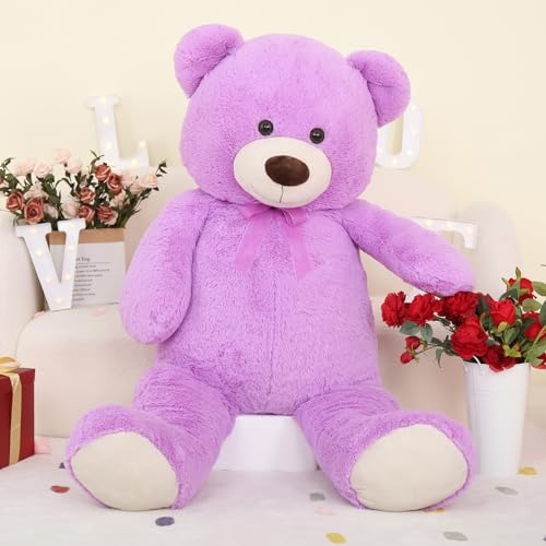 MorisMos Giant Teddy Bear Stuffed Animal XXL 130cm, Kawaii Large Purple Bear Plush Toy Soft Cuddly Big, Cute Presents for Her Girlfriend Women Girls Valentines Day Birthday Party Decorations