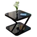 Z-shaped Black Glass Coffee Table, End Table, Sofa Table, Night Table, Square 40x40x50(H) Nesting Tables (Size : 60x60x55 cm)