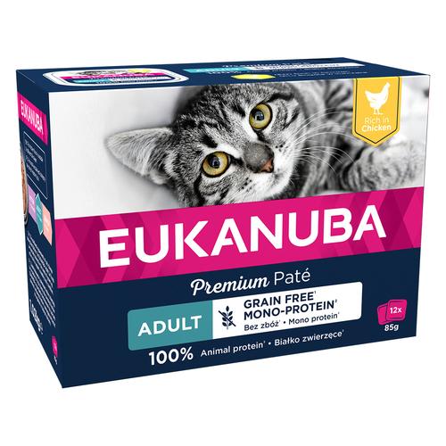 Sparpaket: 24x85g Eukanuba Getreidefrei Adult Huhn Katzenfutter nass