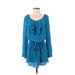 Rebecca Taylor Casual Dress - Mini Scoop Neck Long sleeves: Blue Print Dresses - Women's Size 0