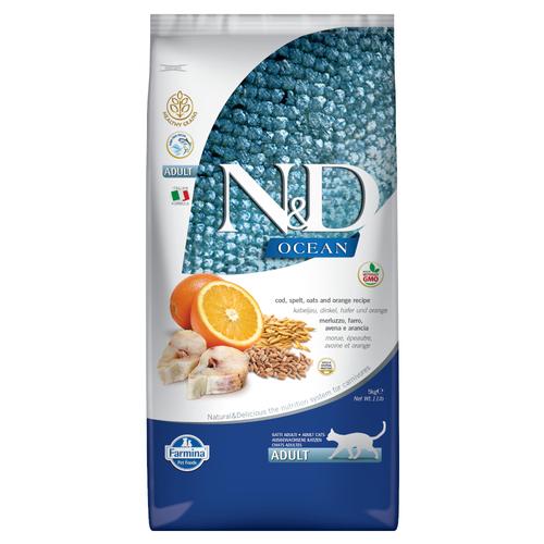 2x 5kg Farmina N&D Ocean gesundes Getreide Kabeljau & Orange Adult Katzenfutter trocken