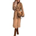 Women Fleece Warm Coat Belt Long Sleeves Jacket Lapel Outwear Long Overcoat