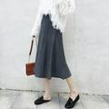 PIKADINGNIS Luvyever Solid Long Knitted Skirt for Women Korean High Street Elastic Waist A-Line Skirts Female Autumn Chic Midi Skirt