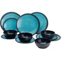 Xtremeauto 12pc Dinner Set Plates and Bowls Set - Dinnerware Sets Melamine Bowl, Plate Crockery Plate Set Dining Tableware Dishes, Dishwasher Safe Set Caravan (Granite Aqua 12pc Set)