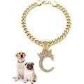 Icemond Rhinestone Studded Initial Pendant 18 Cuban Chain Fashion Costume Jewelry Necklace for Dogs Cats in Gold Rhodium Tone