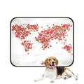 PKQWTM Vintage Floral Rose World Map Red Pink Color Fabric Antique World Map Rose Flower Pet Dog Cat Bed Pee Pads Mat Cushion Potty Dogsblankets Crate Bed Kennel 25x30 inch