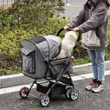 Pet Foldable Travel Carriage Stroller with Reversible Handle