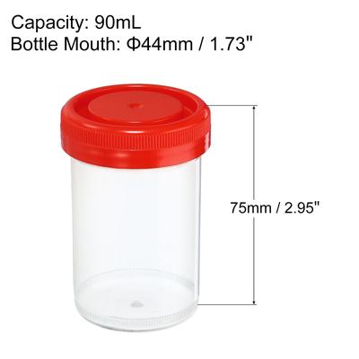 90mL Sample Cups 2Pcs Sample Containers Leak Proof Screw Cap for Lab - Clear, Red