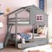 Twin over Twin Bunk Bed with 2 Drawers, 1 Small Storage Box, 1 Small Shelf, Ladder and Window, House-shaped Kids' Bed